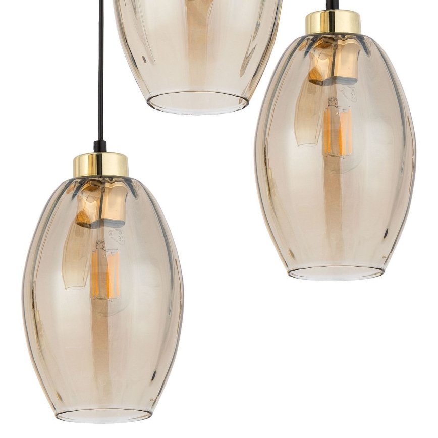 Luster na lanku SEBO 3xE27/15W/230V čierna/dymovo-béžová