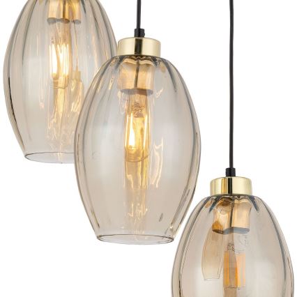Luster na lanku SEBO 3xE27/15W/230V čierna/dymovo-béžová