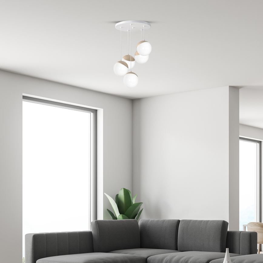 Luster na lanku SFERA WOOD 5xE14/40W/230V
