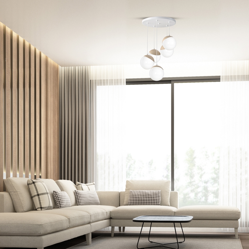 Luster na lanku SFERA WOOD 5xE14/40W/230V