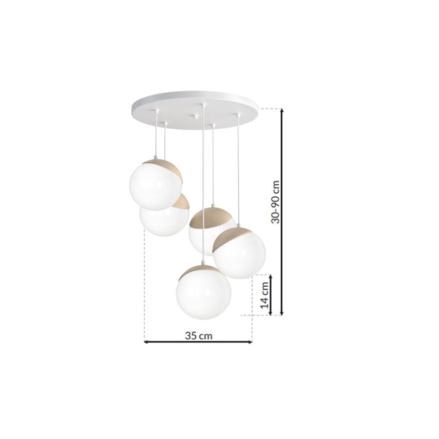 Luster na lanku SFERA WOOD 5xE14/40W/230V