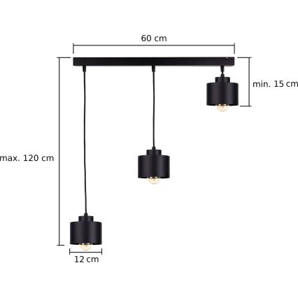 Luster na lanku SIMPLY BLACK 3xE27/60W/230V