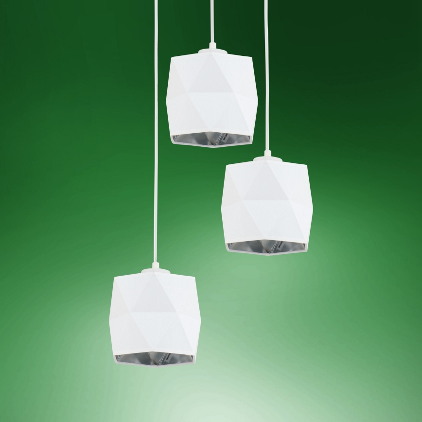 Luster na lanku SIRO 3xE27/15W/230V biela/strieborná