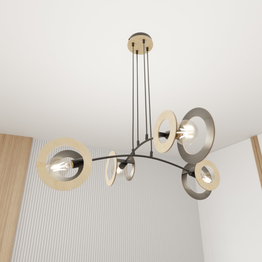 Luster na lanku SKIVA 4xE27/15W/230V čierna/béžová