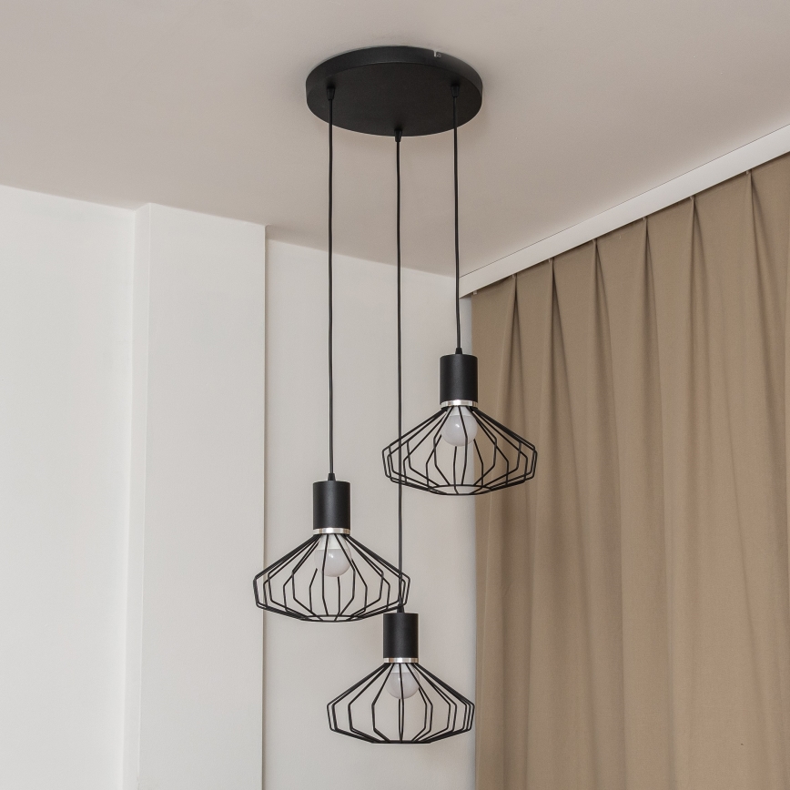 Luster na lanku SOLANO 3xE27/15W/230V čierna/lesklý chróm