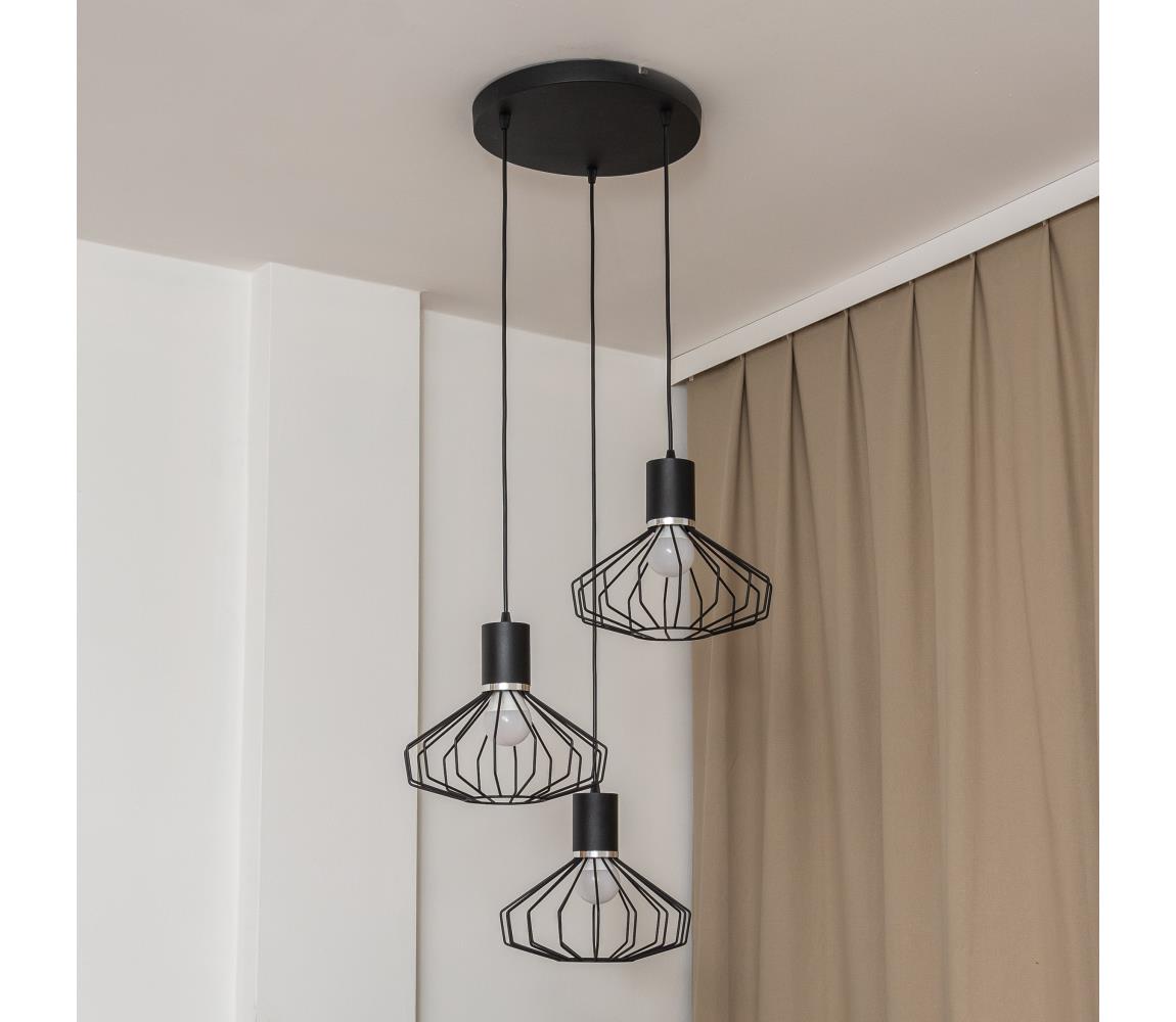 Luster na lanku SOLANO 3xE27/15W/230V čierna/lesklý chróm W-KD 1335/3 BK+CH