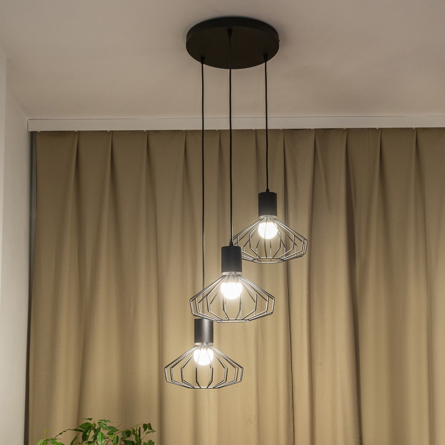 Luster na lanku SOLANO 3xE27/15W/230V čierna/lesklý chróm