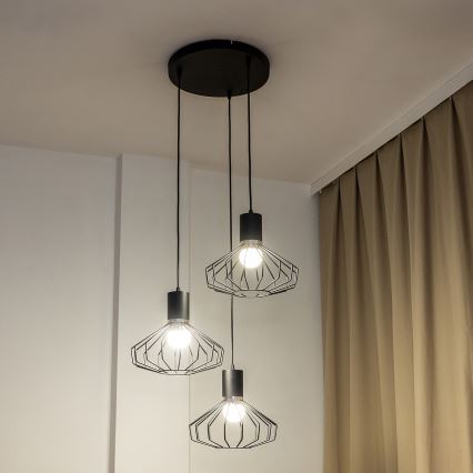 Luster na lanku SOLANO 3xE27/15W/230V čierna/lesklý chróm