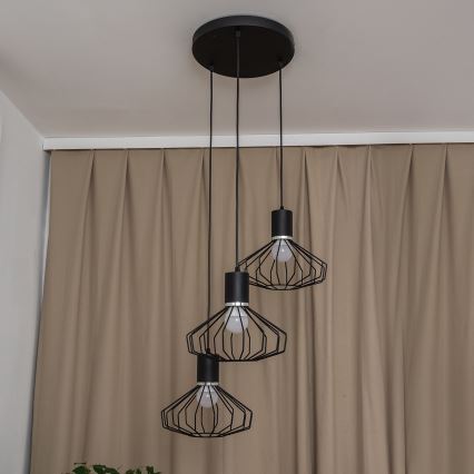 Luster na lanku SOLANO 3xE27/15W/230V čierna/lesklý chróm
