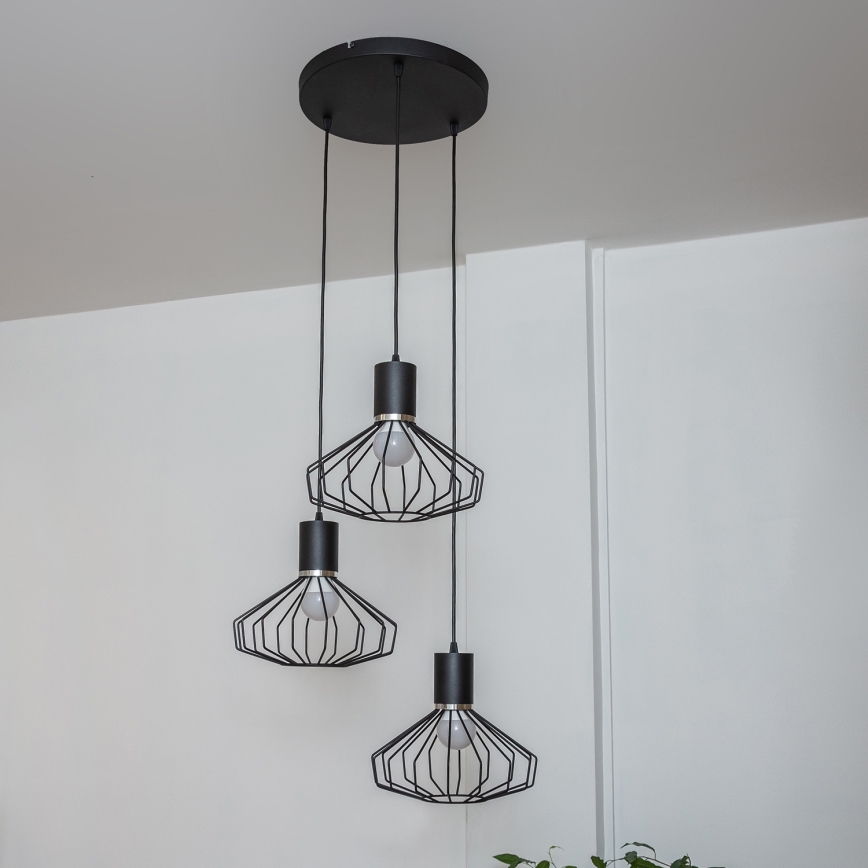 Luster na lanku SOLANO 3xE27/15W/230V čierna/lesklý chróm