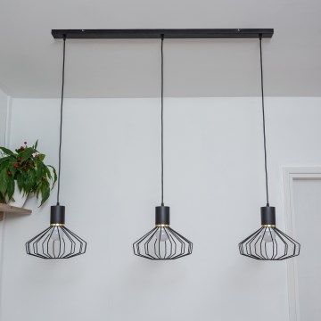 Luster na lanku SOLANO 3xE27/15W/230V čierna/zlatá