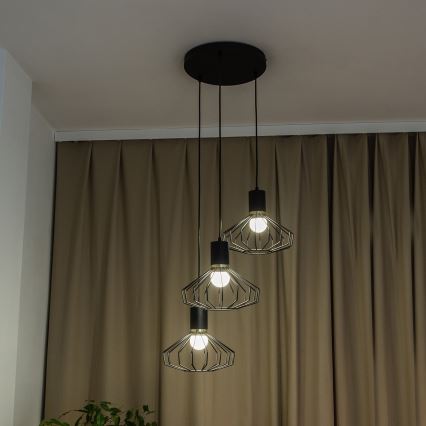 Luster na lanku SOLANO 3xE27/15W/230V čierna/zlatá