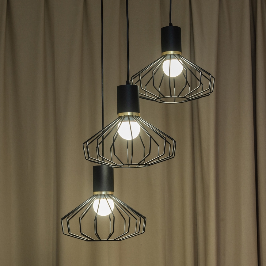 Luster na lanku SOLANO 3xE27/15W/230V čierna/zlatá