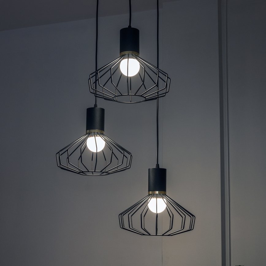 Luster na lanku SOLANO 3xE27/15W/230V čierna/zlatá