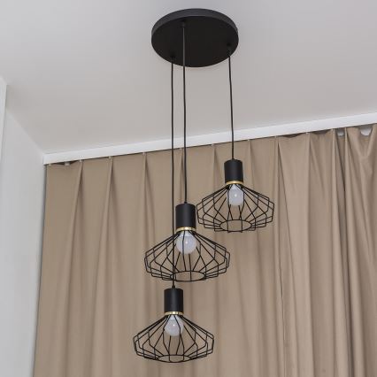 Luster na lanku SOLANO 3xE27/15W/230V čierna/zlatá
