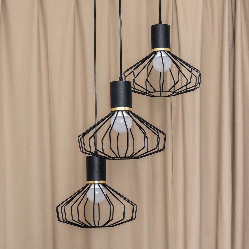 Luster na lanku SOLANO 3xE27/15W/230V čierna/zlatá
