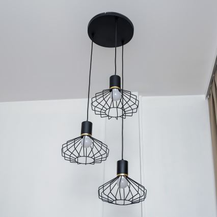 Luster na lanku SOLANO 3xE27/15W/230V čierna/zlatá