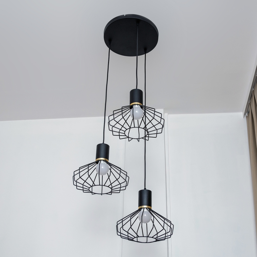 Luster na lanku SOLANO 3xE27/15W/230V čierna/zlatá