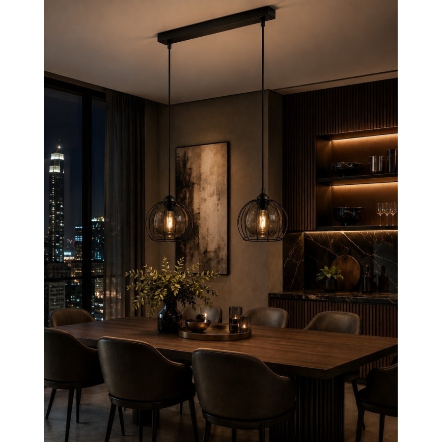 Luster na lanku SOLO BLACK 2xE27/60W/230V