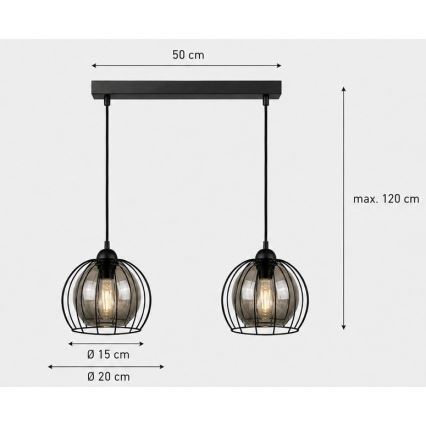 Luster na lanku SOLO BLACK 2xE27/60W/230V