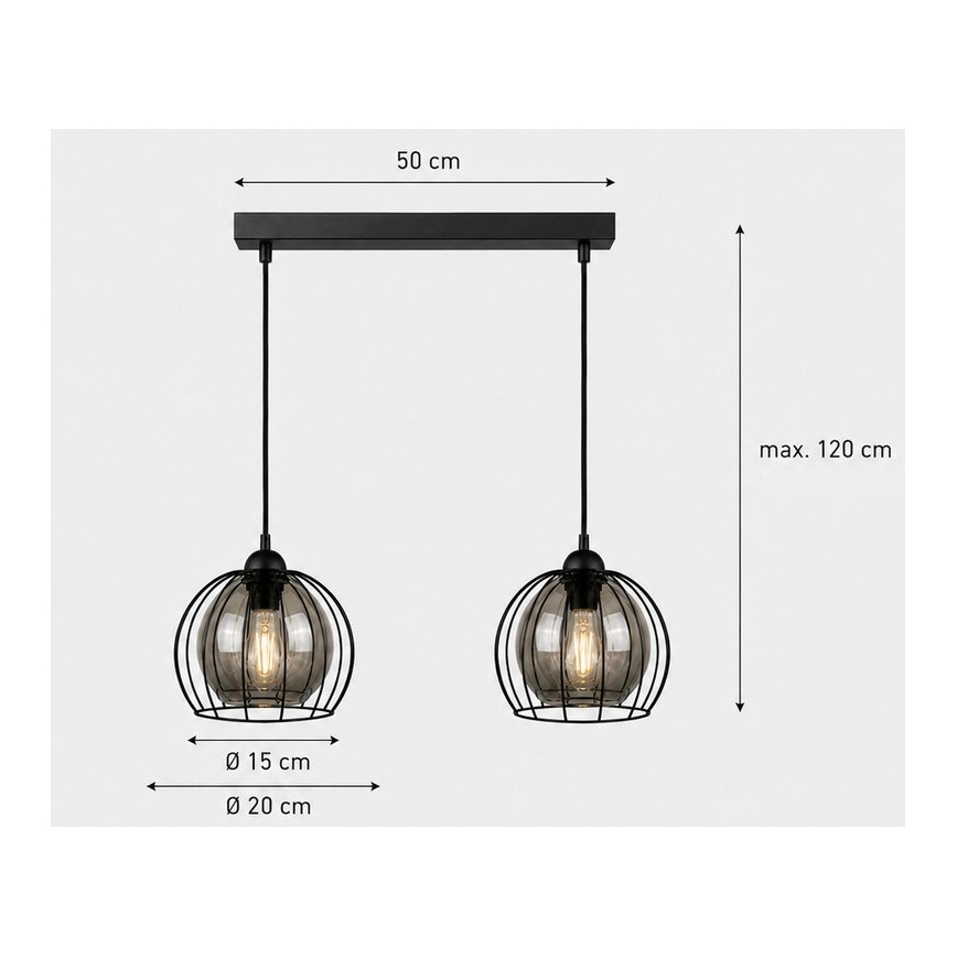 Luster na lanku SOLO BLACK 2xE27/60W/230V