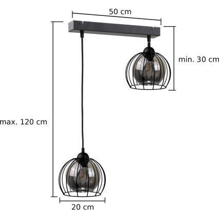 Luster na lanku SOLO BLACK 2xE27/60W/230V