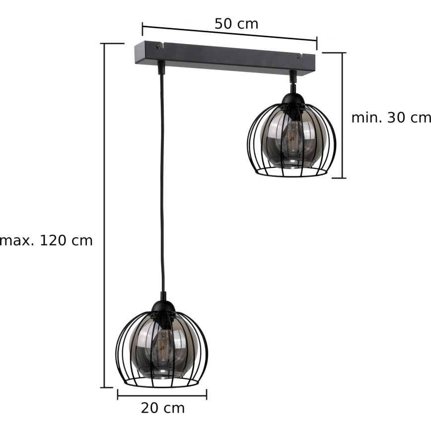 Luster na lanku SOLO BLACK 2xE27/60W/230V