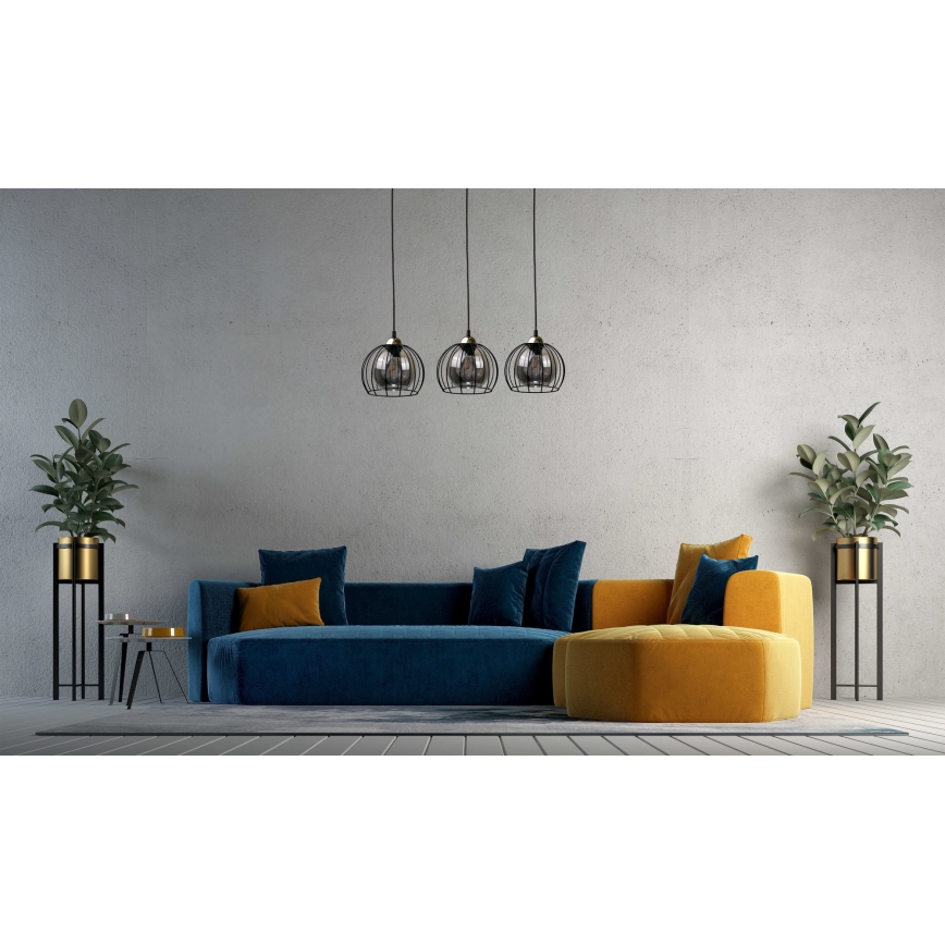 Luster na lanku SOLO BLACK 3xE27/60W/230V čierna/zlatá