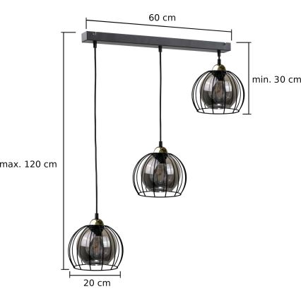 Luster na lanku SOLO BLACK 3xE27/60W/230V čierna/zlatá