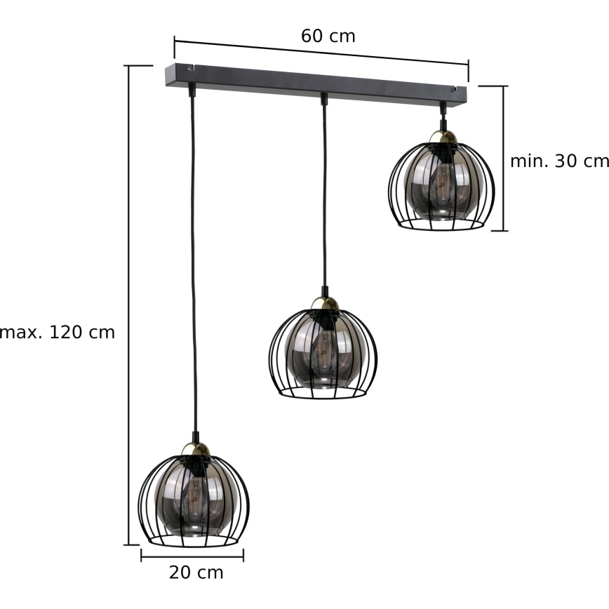 Luster na lanku SOLO BLACK 3xE27/60W/230V čierna/zlatá