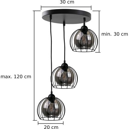 Luster na lanku SOLO BLACK 3xE27/60W/230V pr. 30 cm