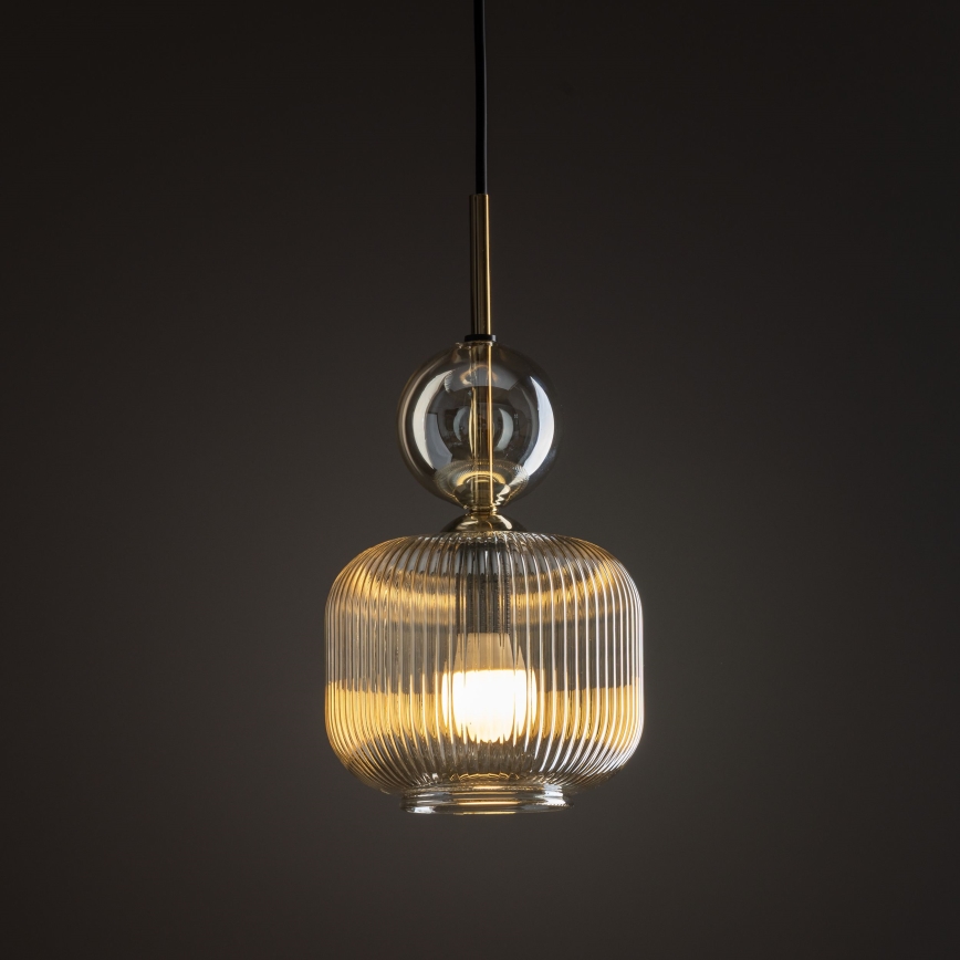 Luster na lanku SOPHIA 1xE14/10W/230V čierna/dymová béžová