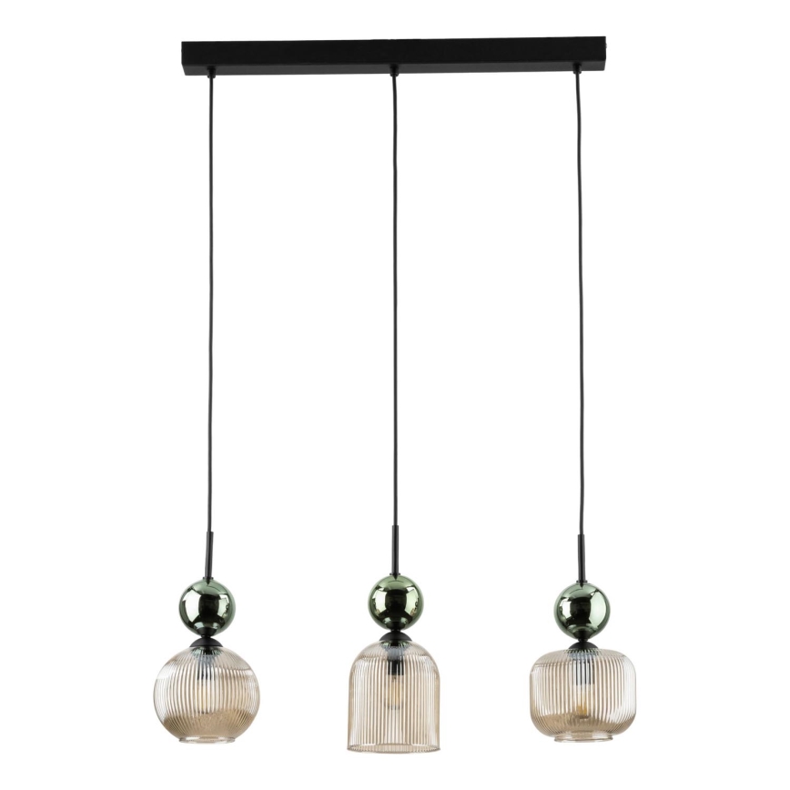 Luster na lanku SOPHIA 3xE14/10W/230V čierna/zelená/dýmová béžová