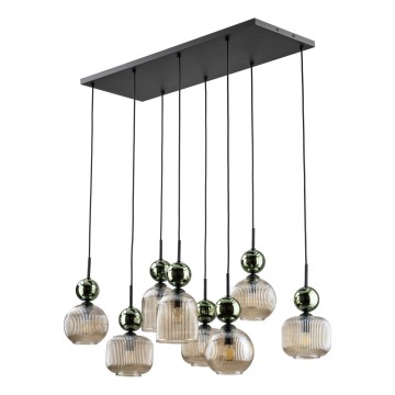Luster na lanku SOPHIA 8xE14/10W/230V čierna/zelená/dymovo-béžová