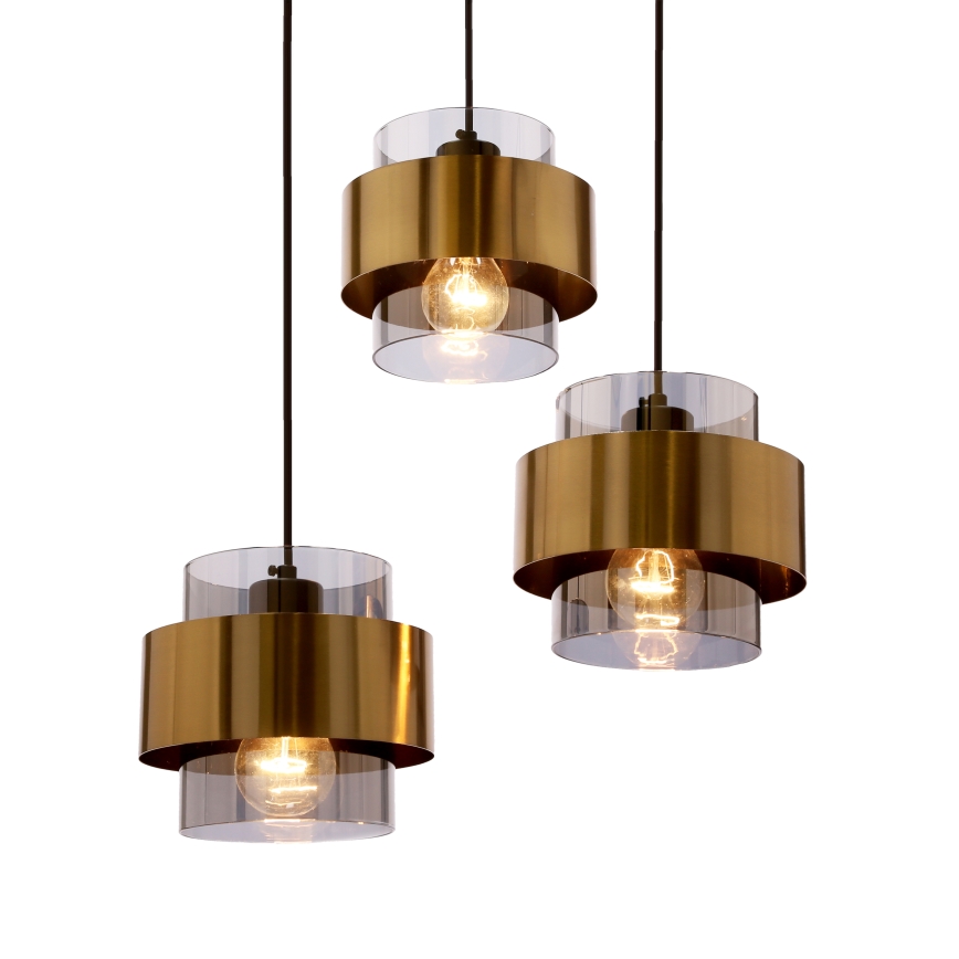Luster na lanku SPIEGA 3xE27/60W/230V zlatá/čierna