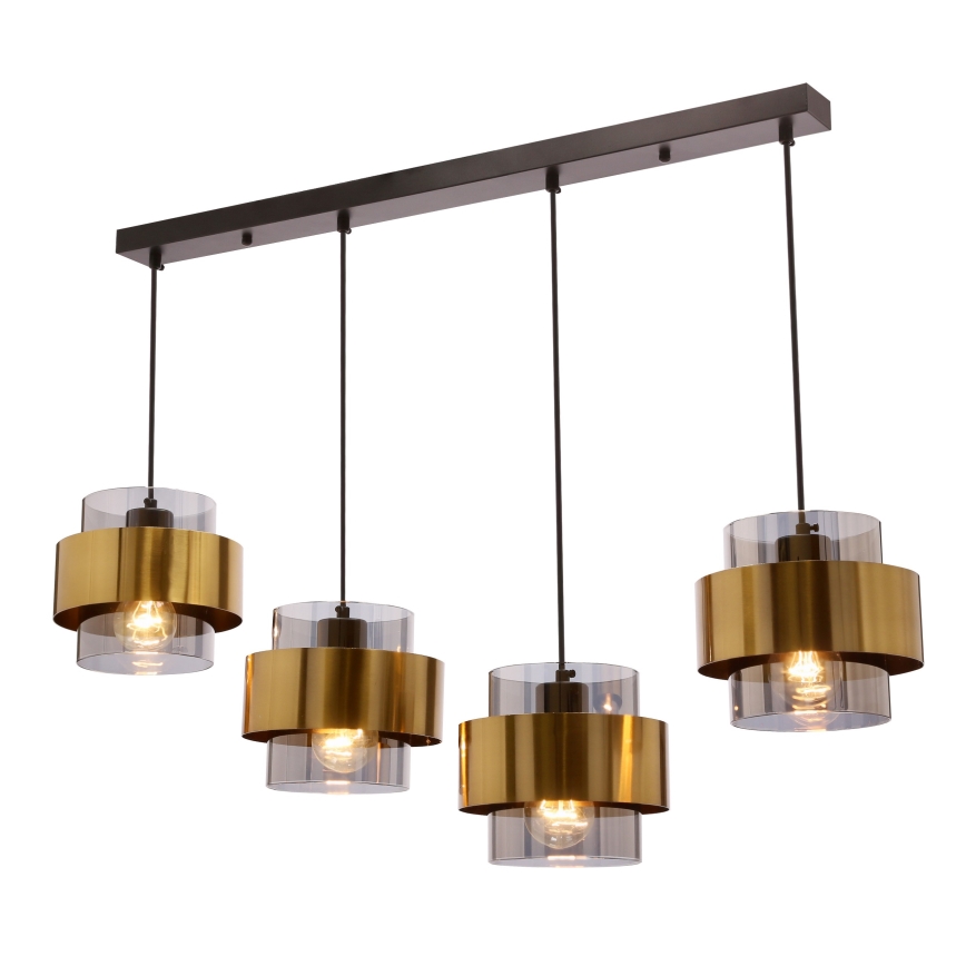 Luster na lanku SPIEGA 4xE27/60W/230V zlatá/čierna