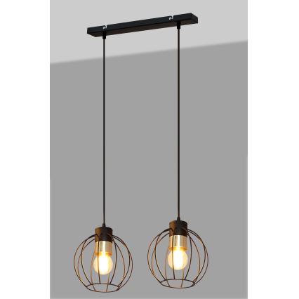 Luster na lanku STARLIGHT 2xE27/15W/230V čierna/zlatá