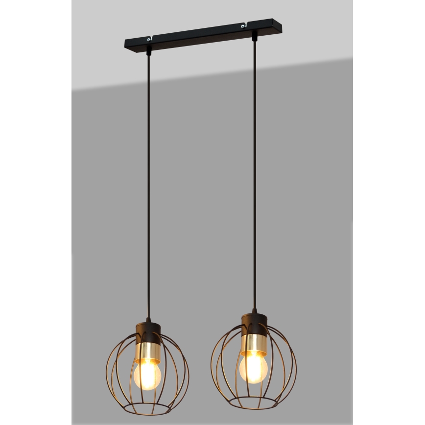 Luster na lanku STARLIGHT 2xE27/15W/230V čierna/zlatá