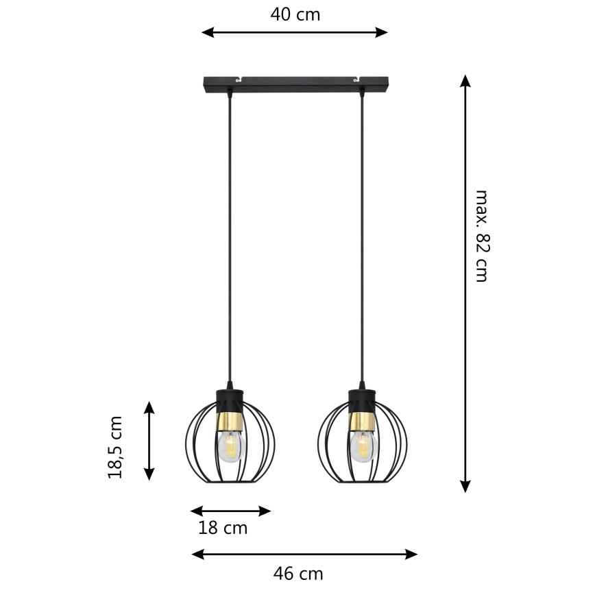 Luster na lanku STARLIGHT 2xE27/15W/230V čierna/zlatá