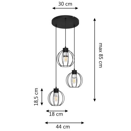 Luster na lanku STARLIGHT 3xE27/15W/230V čierna/strieborná