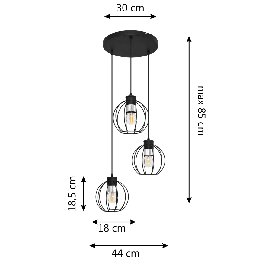 Luster na lanku STARLIGHT 3xE27/15W/230V čierna/strieborná