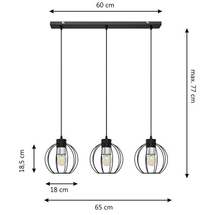 Luster na lanku STARLIGHT 3xE27/15W/230V čierna/strieborná