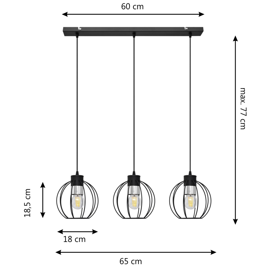 Luster na lanku STARLIGHT 3xE27/15W/230V čierna/strieborná