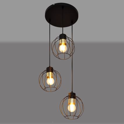 Luster na lanku STARLIGHT 3xE27/15W/230V čierna/zlatá