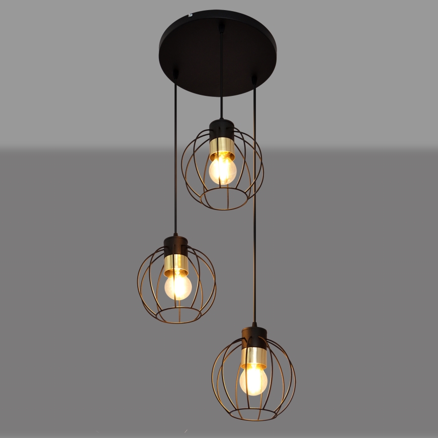 Luster na lanku STARLIGHT 3xE27/15W/230V čierna/zlatá