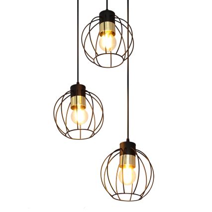 Luster na lanku STARLIGHT 3xE27/15W/230V čierna/zlatá