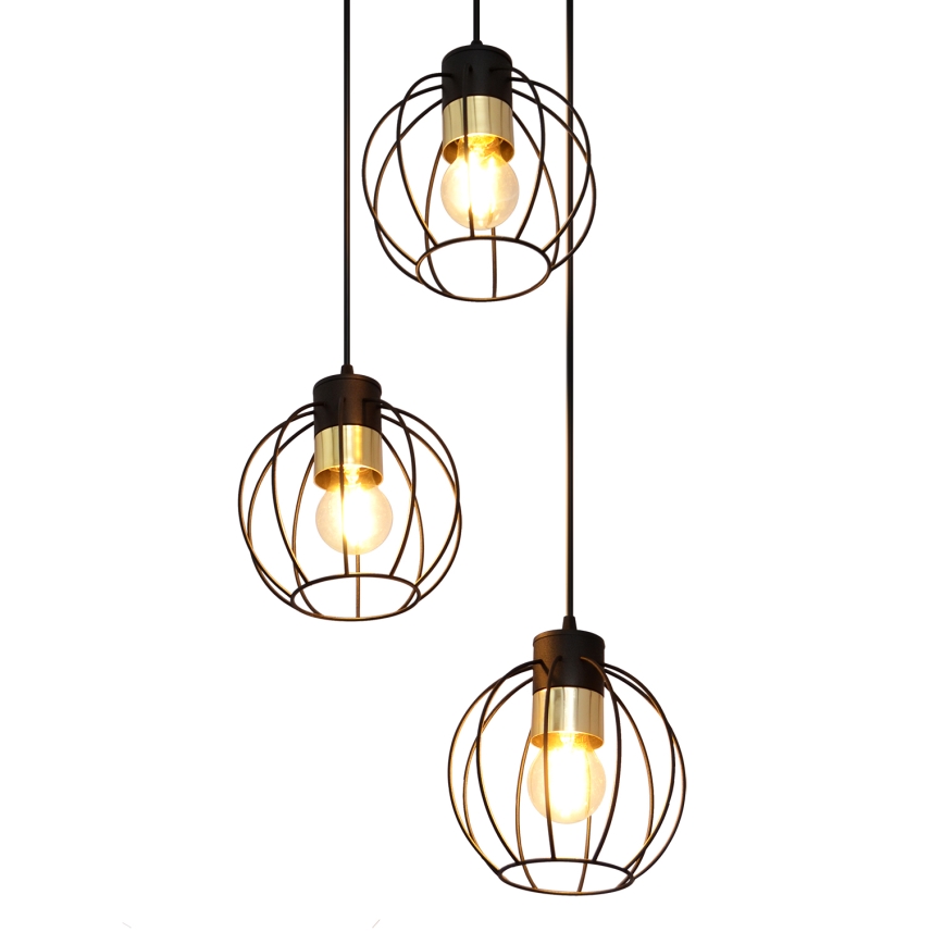 Luster na lanku STARLIGHT 3xE27/15W/230V čierna/zlatá