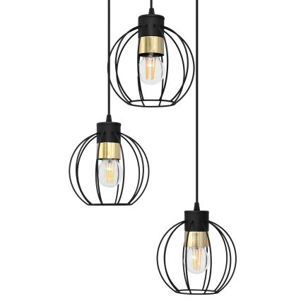 Luster na lanku STARLIGHT 3xE27/15W/230V čierna/zlatá