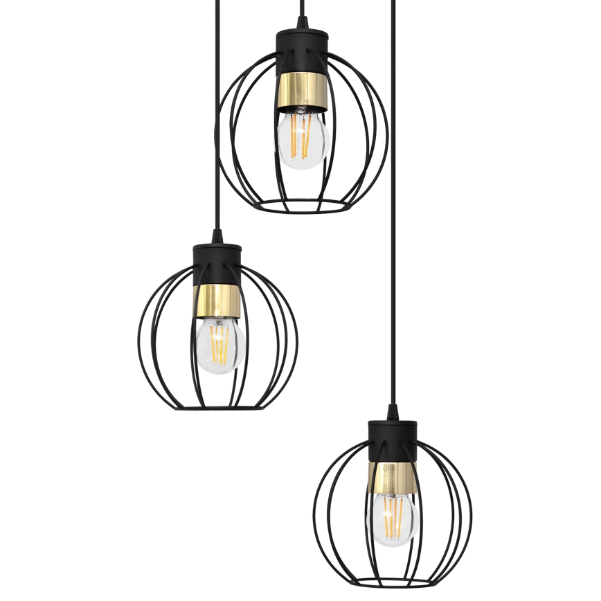 Luster na lanku STARLIGHT 3xE27/15W/230V čierna/zlatá