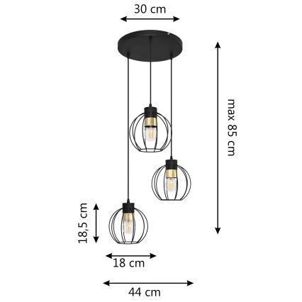 Luster na lanku STARLIGHT 3xE27/15W/230V čierna/zlatá